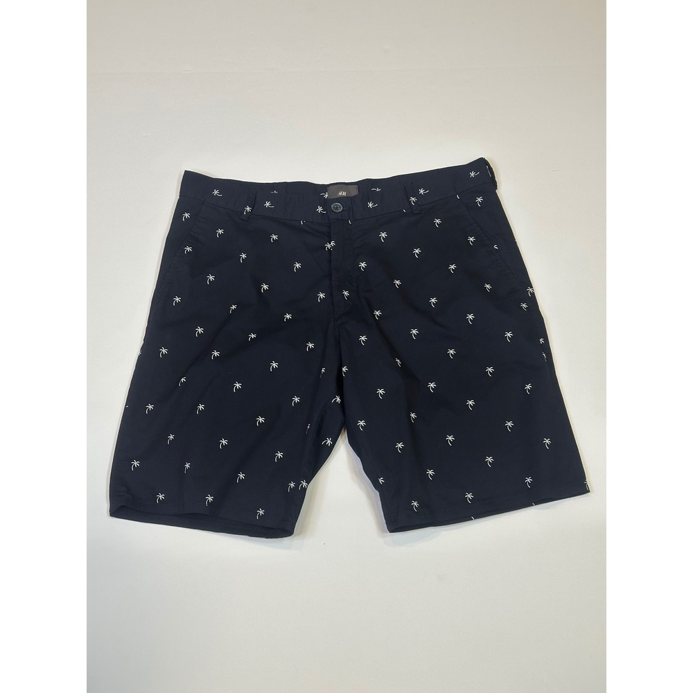 H&M Men's Slim Fit Palm Tree Chino Shorts | Navy Blue | 33